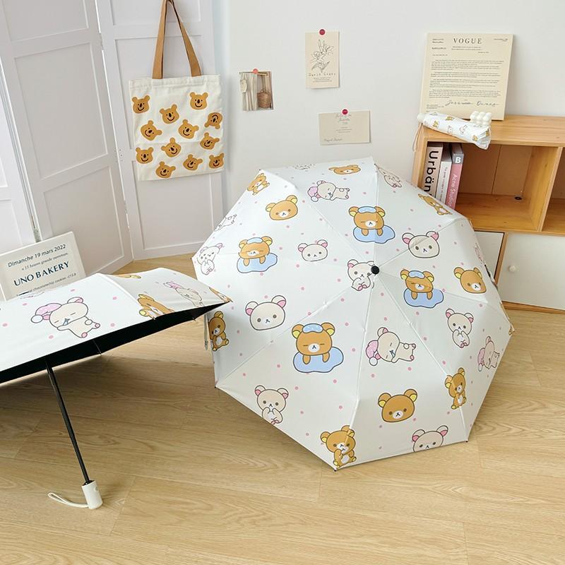 Lovely Pink Rilakkuma Umbrella Three Fold Eight Ribs Foldable Auto Umbrella UV Protection Sun Protection Sunshade Umbrella Sun U