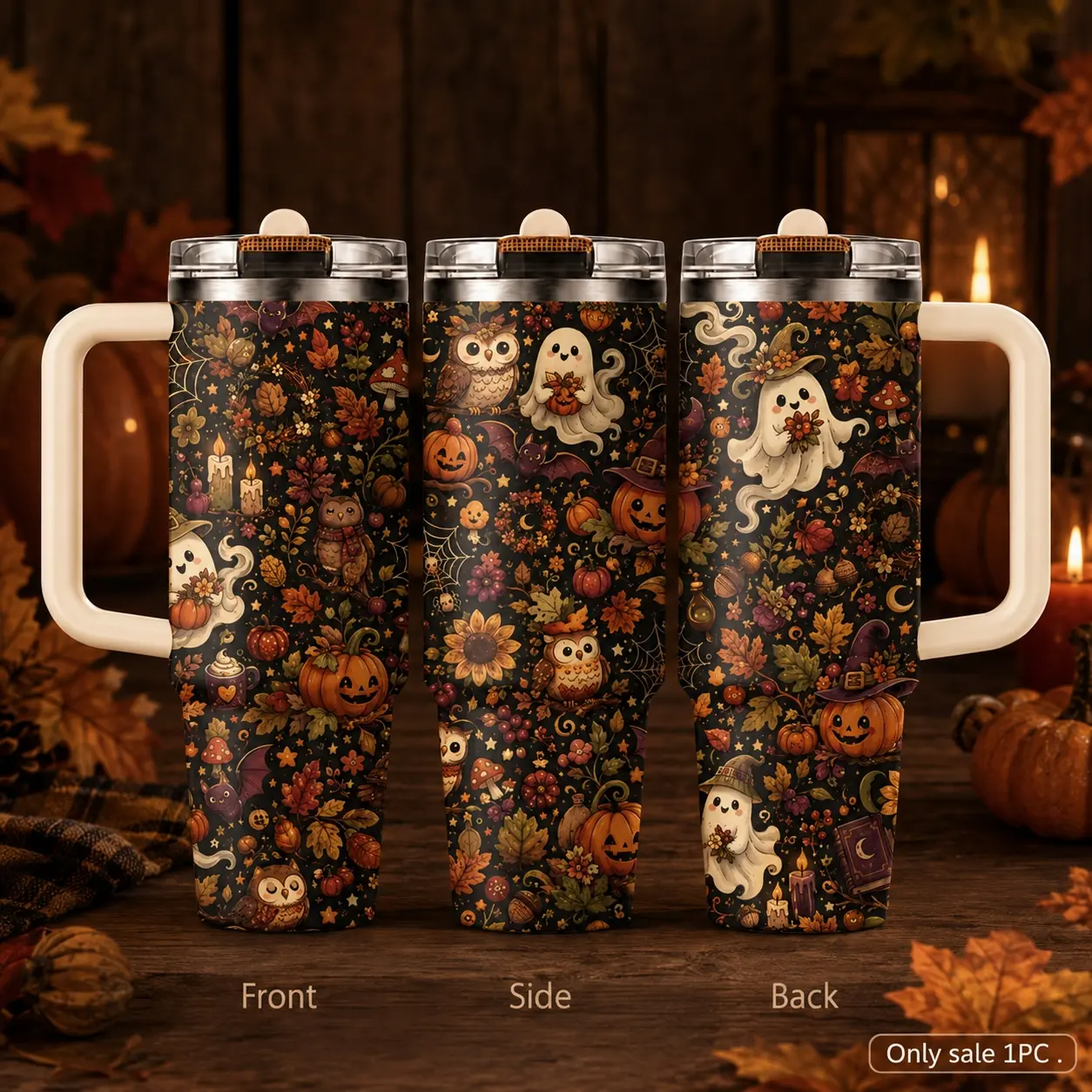 Halloween ghosts pumpkins bats Water Bottles 40oz 3rd Gen Vacuum Insulated Tumbler with Handle & Straw Lid, Leak-Proof Stainless Steel Travel Mug for Water, Coffee, Gym, Office, Car Cup Holder