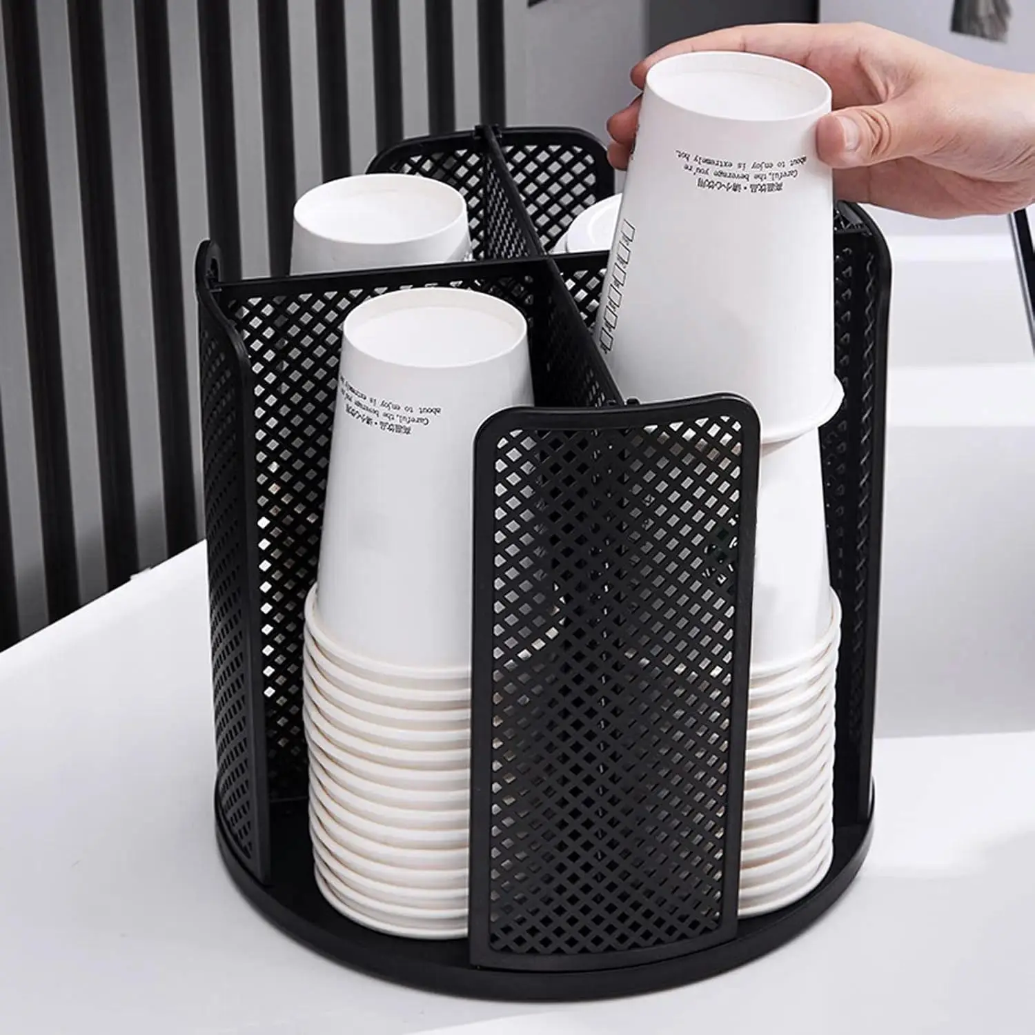 Multifunctional Cup Holder, 1 Count 4 Compartment Cup Dispenser, Space Saving Cup Storage Rack, Cup Organizer Suitable for Stacking 10oz, 12oz, 16oz Cups & Lids