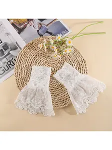 Fake Cuffs Accessories, Lolita Decorative Arm Warmers with Elegant 3D Lace Trim, Replacement Lace Cuffs