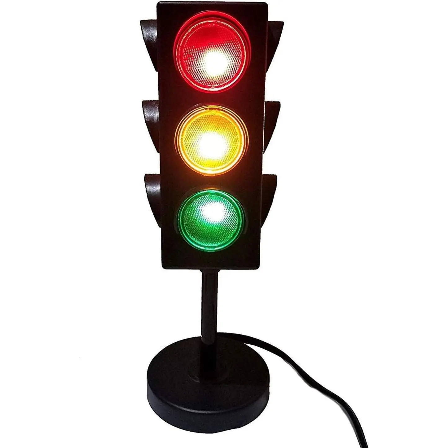 11-Inch Traffic Lights Lamp with Base - 4-Mode Color Changing Stop Light Lamp for Kids’ Bedroom, Party Decoration or Playroom - Battery or USB Powered Mini Lighting - Ideal Traffic Light Decor