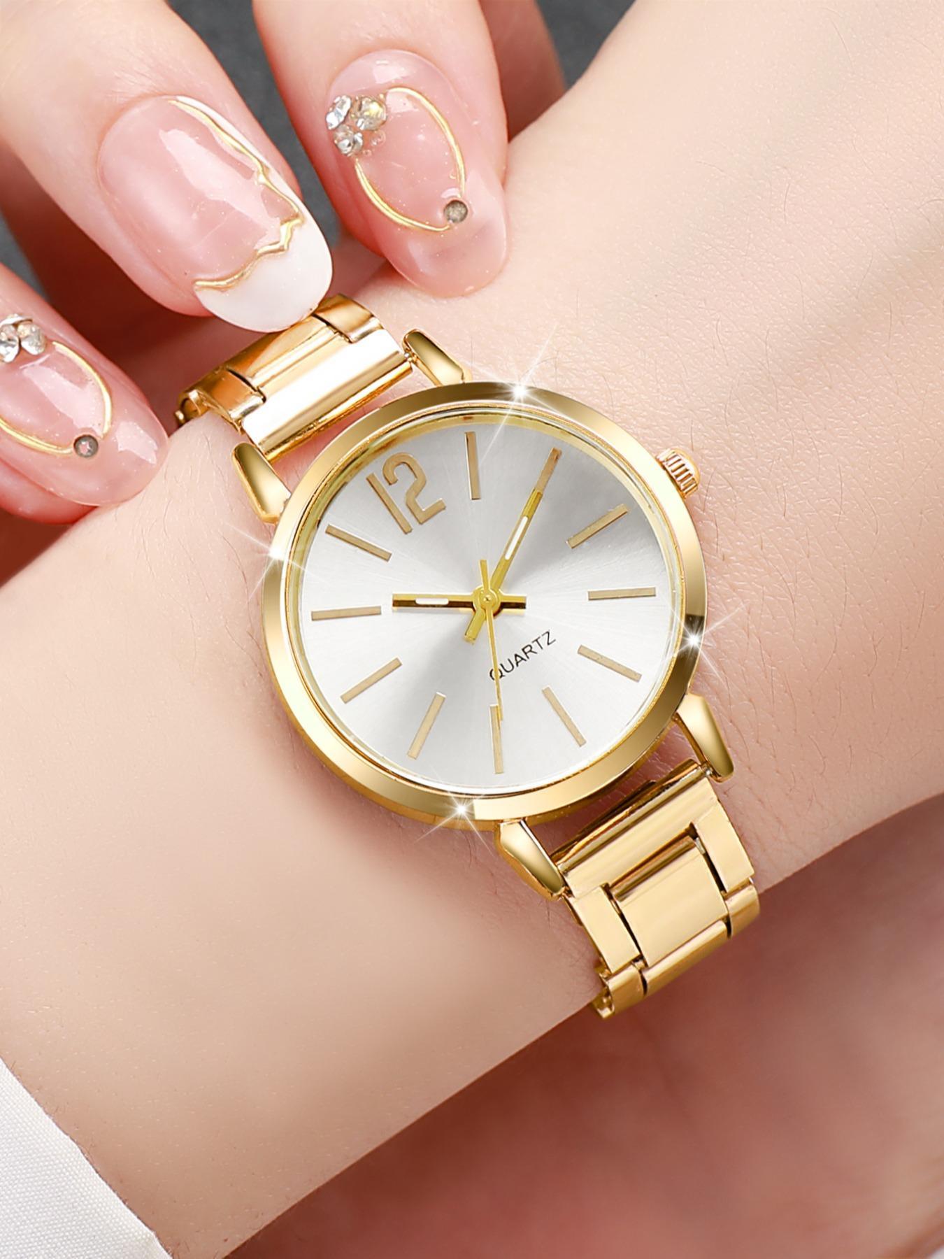 Women's Fashion Simple Round Dial Analog Quartz Watch, with Metal Strap without Box, Watch Clothing Decor, Summer Trendy All-match & Exquisite Watch