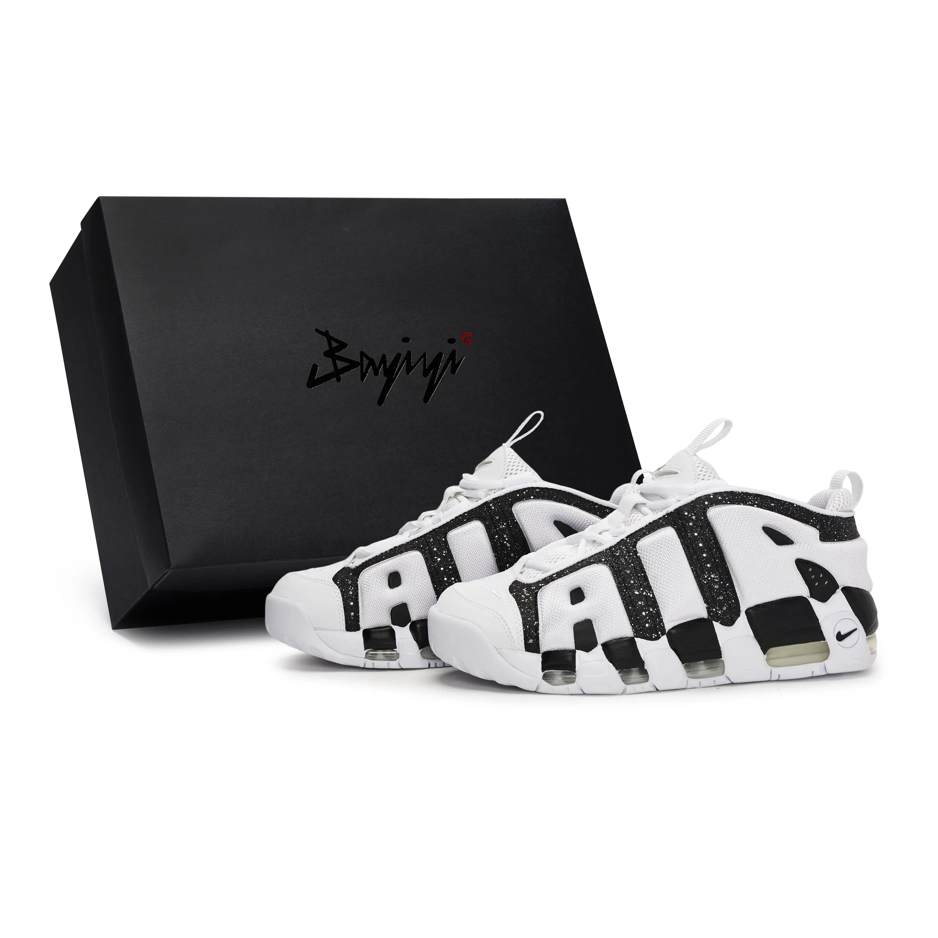 Nike Air More Uptempo 811 Custom Sneakers: Unisex Retro Basketball Shoes with Cosmic Print, Splatter Design, Non-Slip Durable Outsole Verifiable, with credentials and supporting global authentication