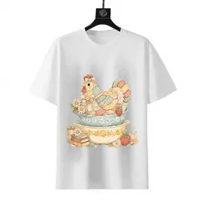 Vintage Patchwork Chicken Bowl Strawberry Floral Sewing Graphic Tee Women Cottagecore Farm Quilt Art Aesthetic Oversized Soft Cute Country Casual Statement T-Shirt