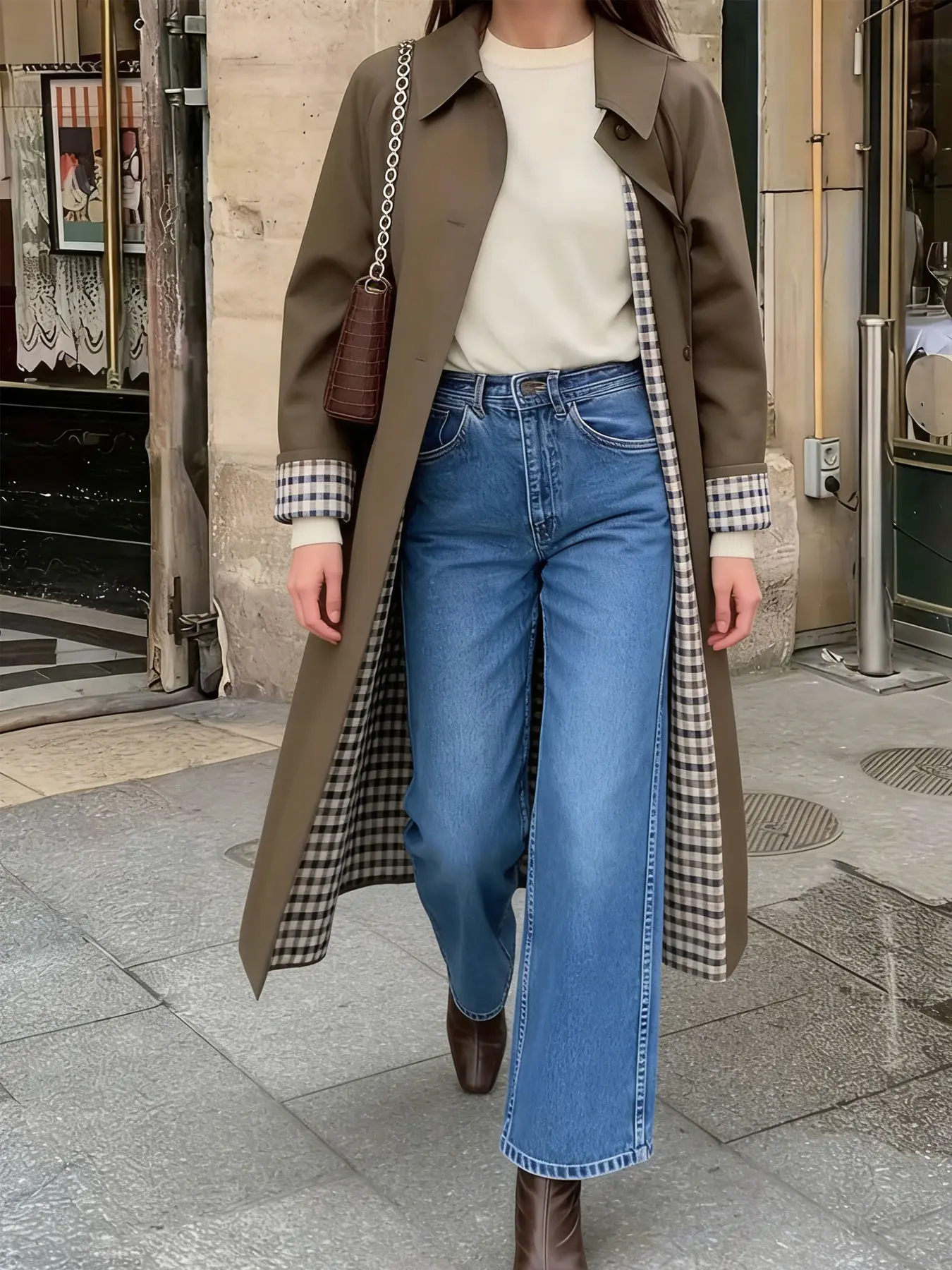A women's brown Melton pea coat with a single-breasted collar, suitable for spring and autumn, perfect for daily outings, dating parties