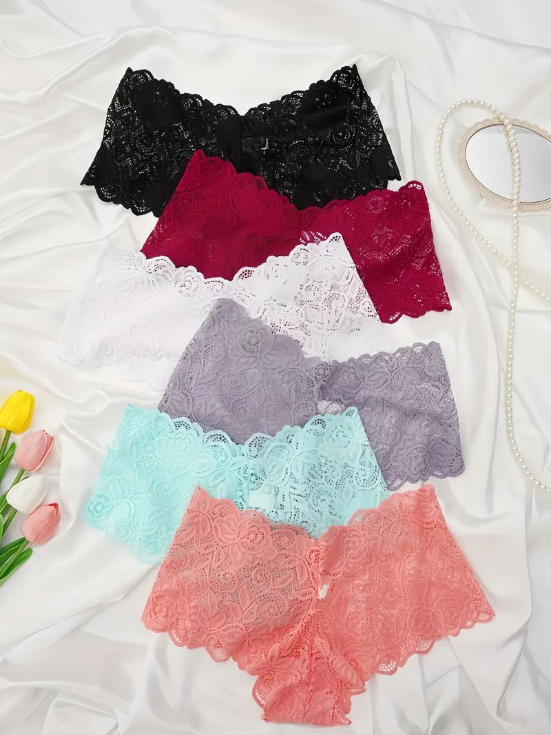 6/18 - piece set of sexy lace panties with bowknots. Breathable, comfortable, stretchy, solid - colored with contrasting lace. Ideal for parties, camping, dinners—perfect gift. Womenswear Basic Minimalist