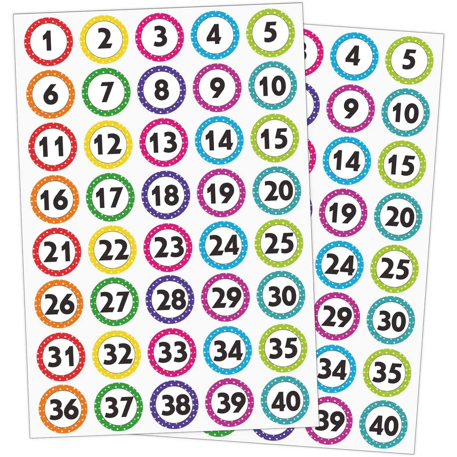 600 Pcs Number Stickers 1-40, 1" Dot Number Labels Self-Adhesive Water/Tear Resistant Removable for Classroom Office
