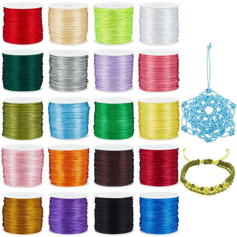 600 Yards 1mm Rattail Cord Nylon String Satin Cord 20 Colors Silk Cord Beading String for Necklace Friendship Bracelet Beading Macramé Kumihimo Chinese Knot Dream Catchers Braid Hair