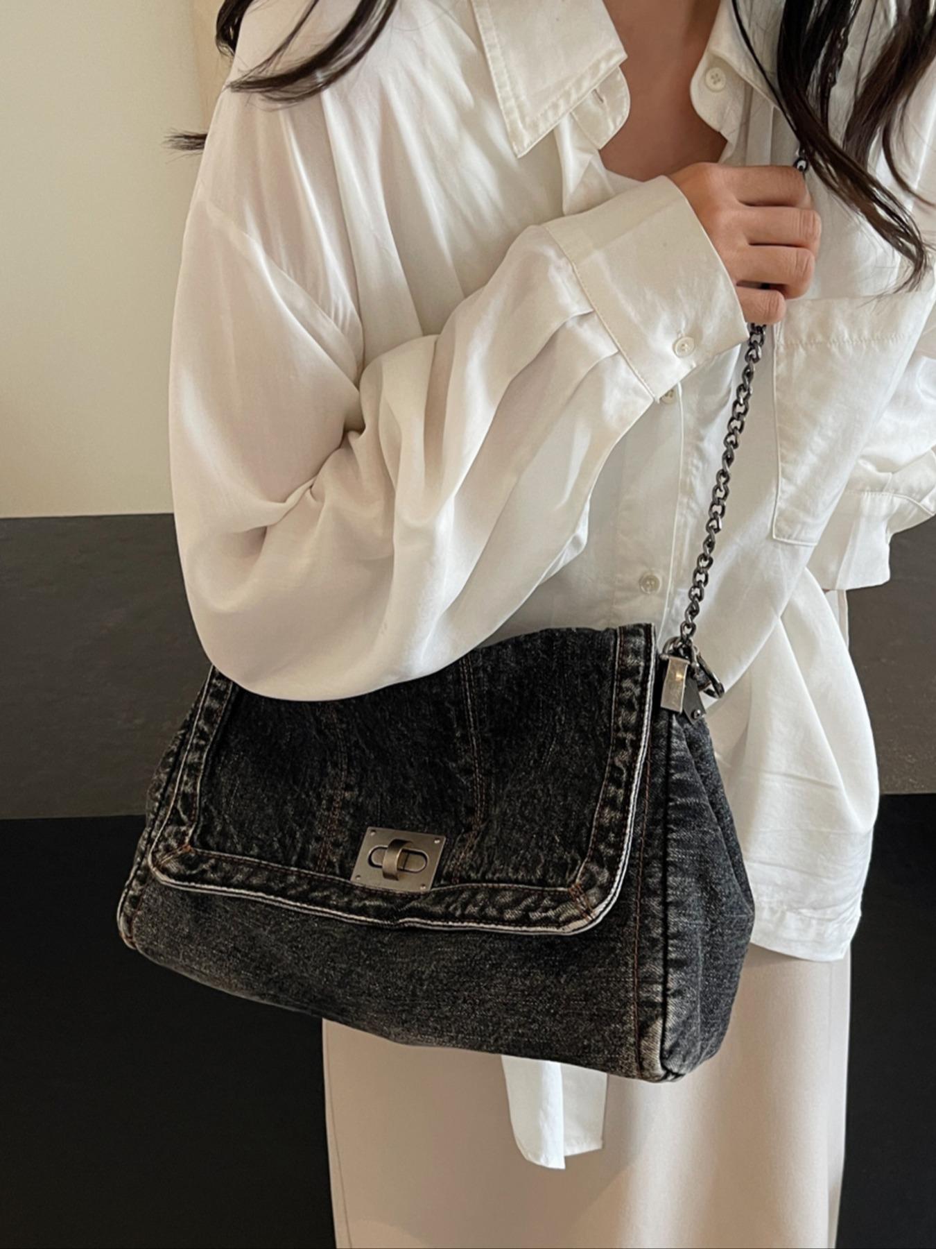 2026 Denim Bag Chain Shoulder Bag Women's Fashion Commuting Work Underarm Bag Vintage Texture Travel Handbag