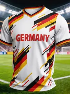 German Football T-Shirt, Short Sleeve, Summer Casual, Sporty Fit, Breathable Polyester, Ideal for Training and Outdoor Activities