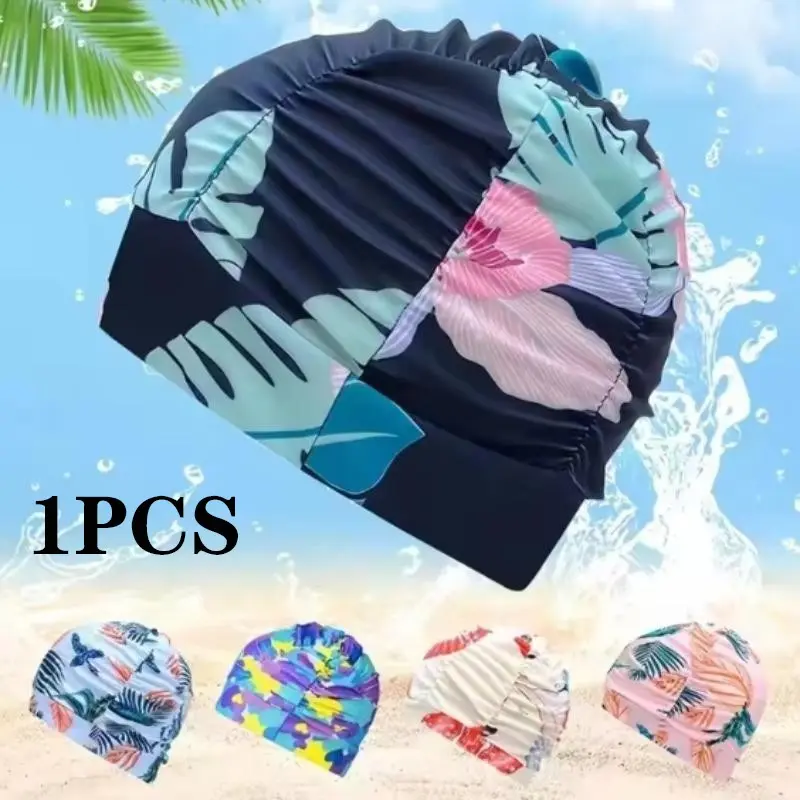 Pleated Swimming Cap for Long Hair, Colorful Nylon Bathing Cap, Large Size for Adults, Men and Women, Hot Spring Swim Cap, Swim Hat