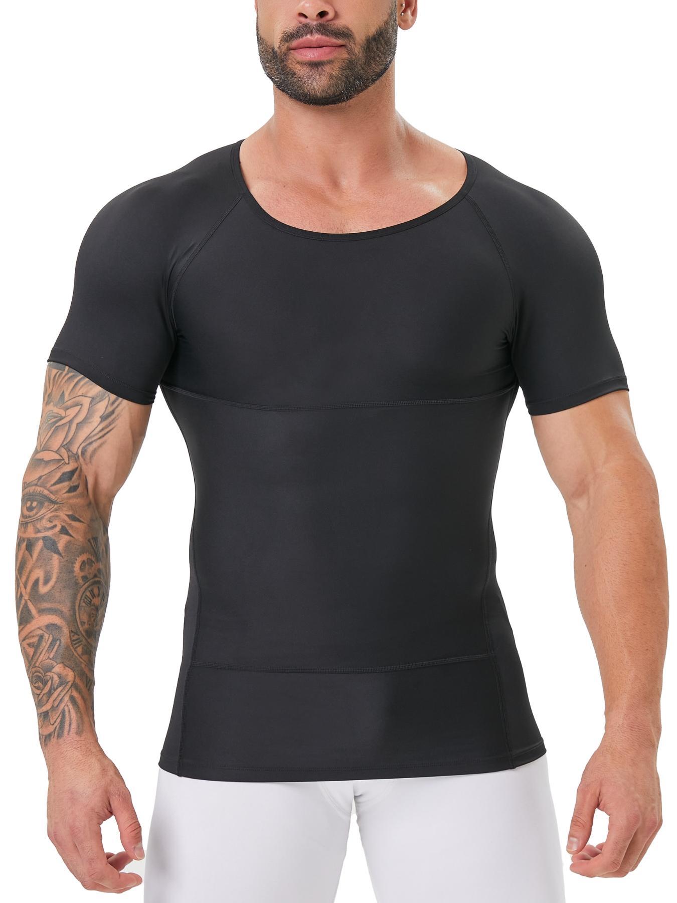 Men's Solid Color Compression Shapewear Tee, Breathable Comfortable High Stretch Shaper T-shirt for Daily Wear, Men's Shapewear Top for All Seasons, Shapewear Body Sculpting