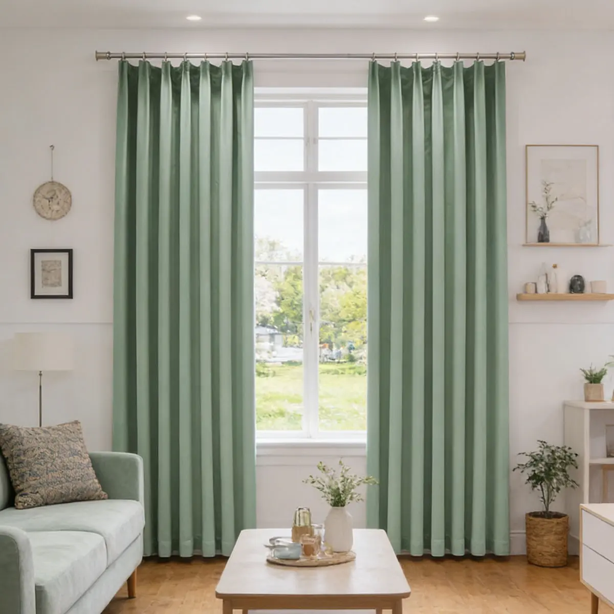 2pcs Matcha High-Temperature Molded Hook Curtains, Japanese Style Insulated Soundproofing Fabric Drapes, Multiple Colors Available, Window Curtains