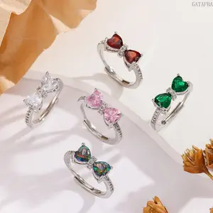 Women's Luxury Bow Cubic Zirconia Ring - Fashion Female Jewelry Statement Pieces with Gem Accents, Complement for Sports & Outdoor Accessory Use (Daily, Party Wear)