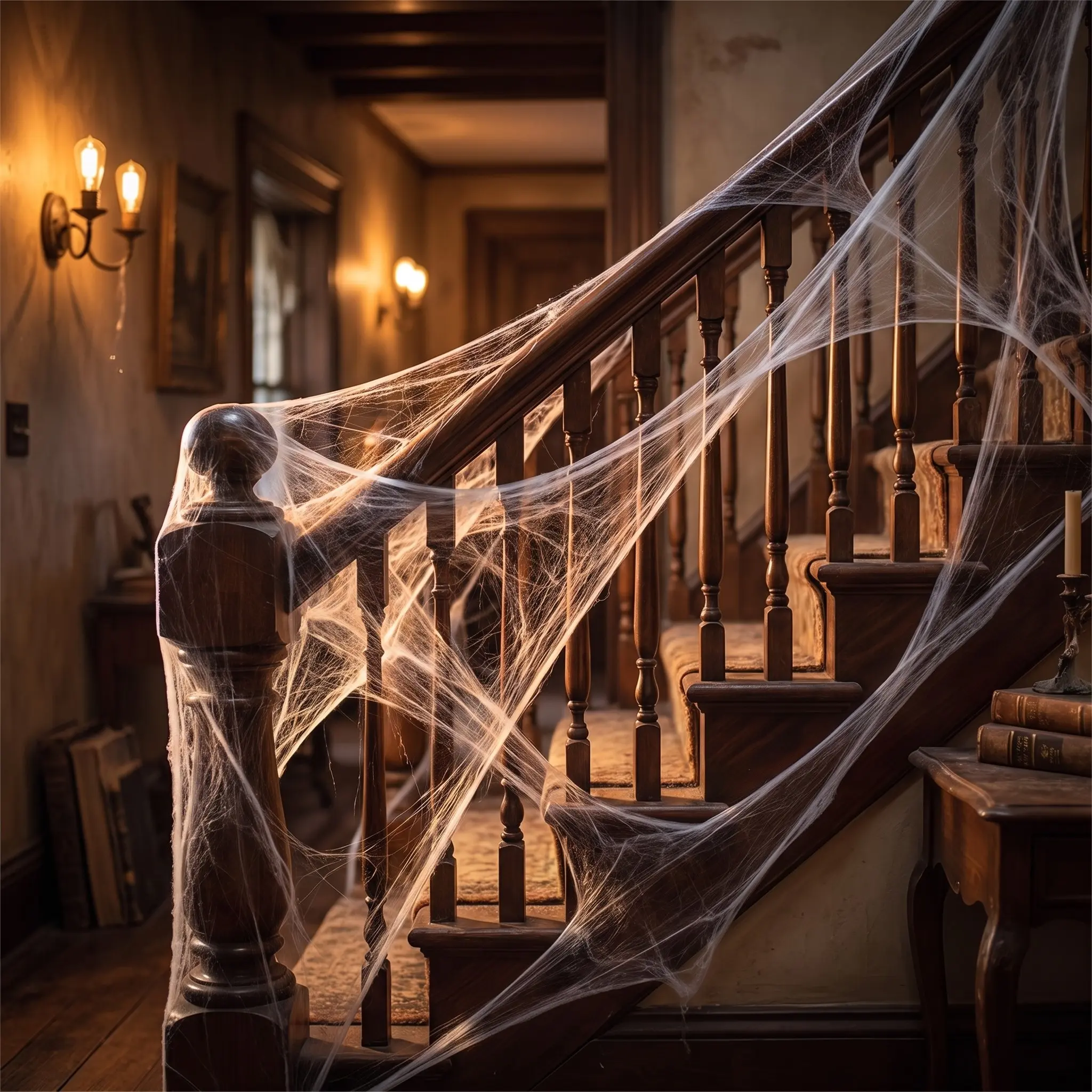 Cotton Spider Web Prop, Lifelike Halloween Cobweb Decor, Creepy Spooky Accent for Haunted House & Yard, Adult Halloween Decoration
