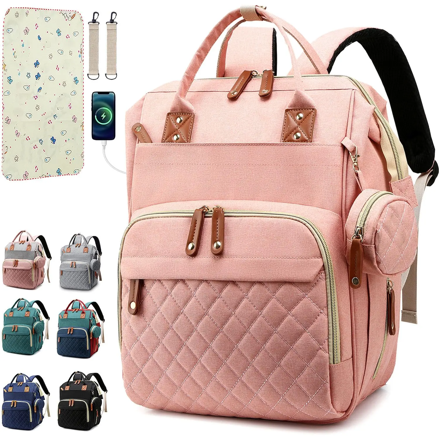 Diaper Bag Backpack Baby Bag, Baby Girl Boy Diaper Bag  Dad Mom with Pad,16 Pockets, Pacifier Case, Large Diaper Bags Unisex  Travel (Orange Pink)
