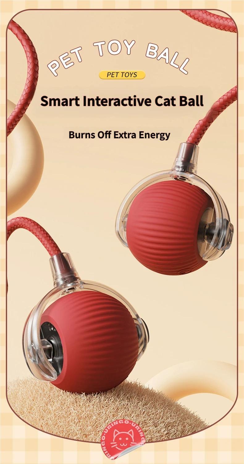 Interactive Cat Toy Ball, Automatic Rolling Pet Toy with Tail, Smart Obstacle Avoidance Cat Toy, Rechargeable Kitten & Small Dog Toy, Keeps Cats Busy, Indoor Self Play, Bite Resistant Silicone, Quiet and Easy to Clean