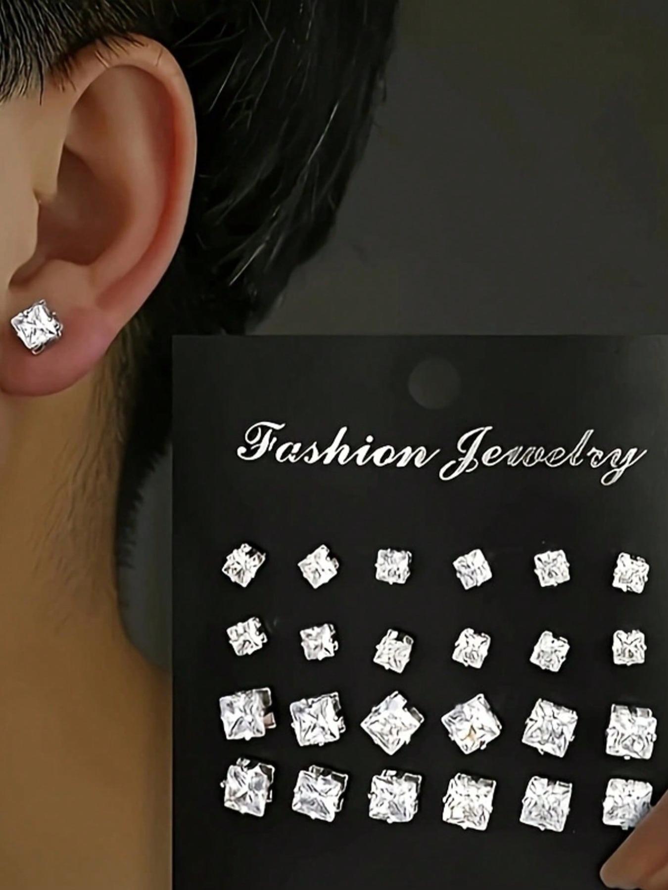 Fashion Minimalist Artificial Zircon Heart/Round/Square Shape Stud Earring Set, Gender Neutral Jewelry Gift for Graduates, Men and Women Ear Accessories, Stud Earrings