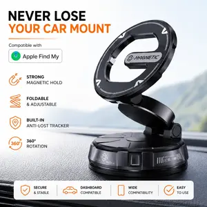 Magnetic Car Phone Mount Compatible with Apple Find My, Foldable 360° Dashboard Holder, Anti-Lost Tracker