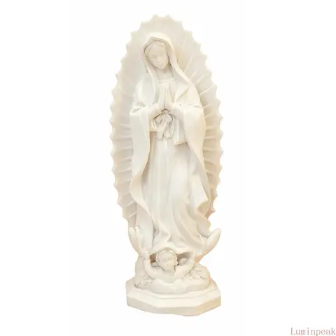 Virgin Mary of Guadalupe Resin Figurine, White Religious Statue with Detailed Craftsmanship for Home Altar, Living Room and Tabletop Decor