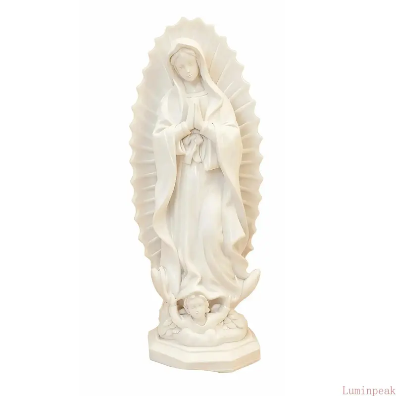 Virgin Mary of Guadalupe Resin Figurine, White Religious Statue with Detailed Craftsmanship for Home Altar, Living Room and Tabletop Decor