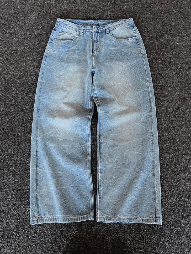 Men's Vintage Straight Leg Jeans, Loose Casual Comfy Pocket Denim Jeans for Daily Wear, Men's Bottoms for All Seasons