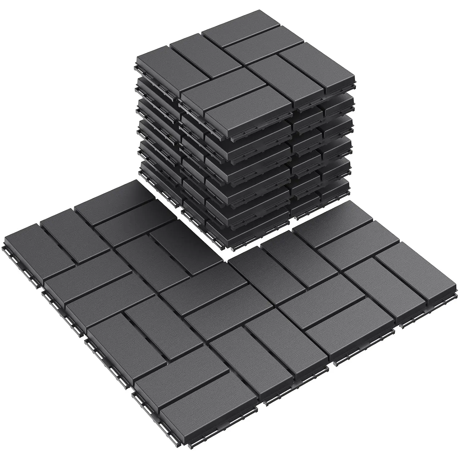 Plastic Interlocking Deck Tiles, 9 Pack Outdoor Patio Flooring, 12"x12" Interlocking Decking Tile Outdoor  Weather Use,  Patio Pavers for Pool Balcony Backyard Porch, Dark Grey