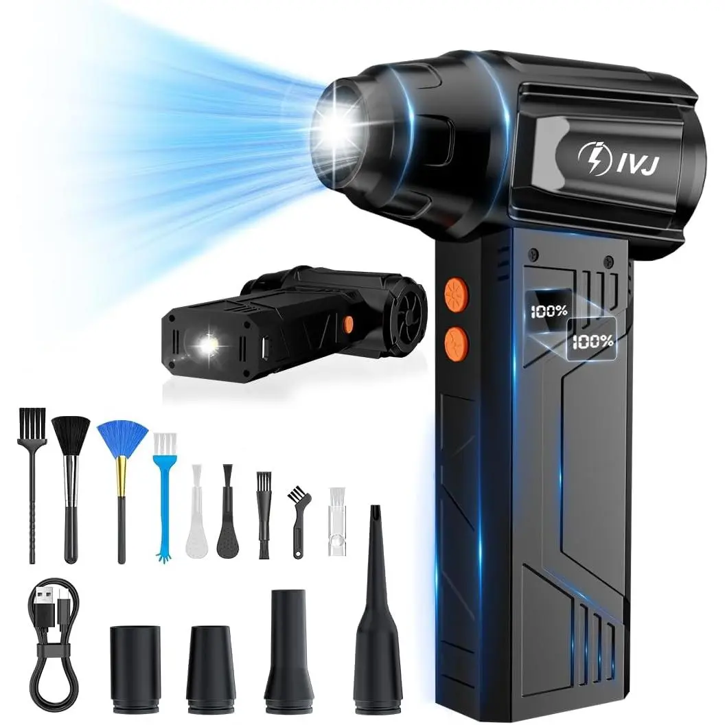 IVJ Compressed Air Duster, 180000RPM Electric Air Duster with LED Light 4 Gear Mini Air Duster, Dust Blower for Computer, Keyboard,, and Car