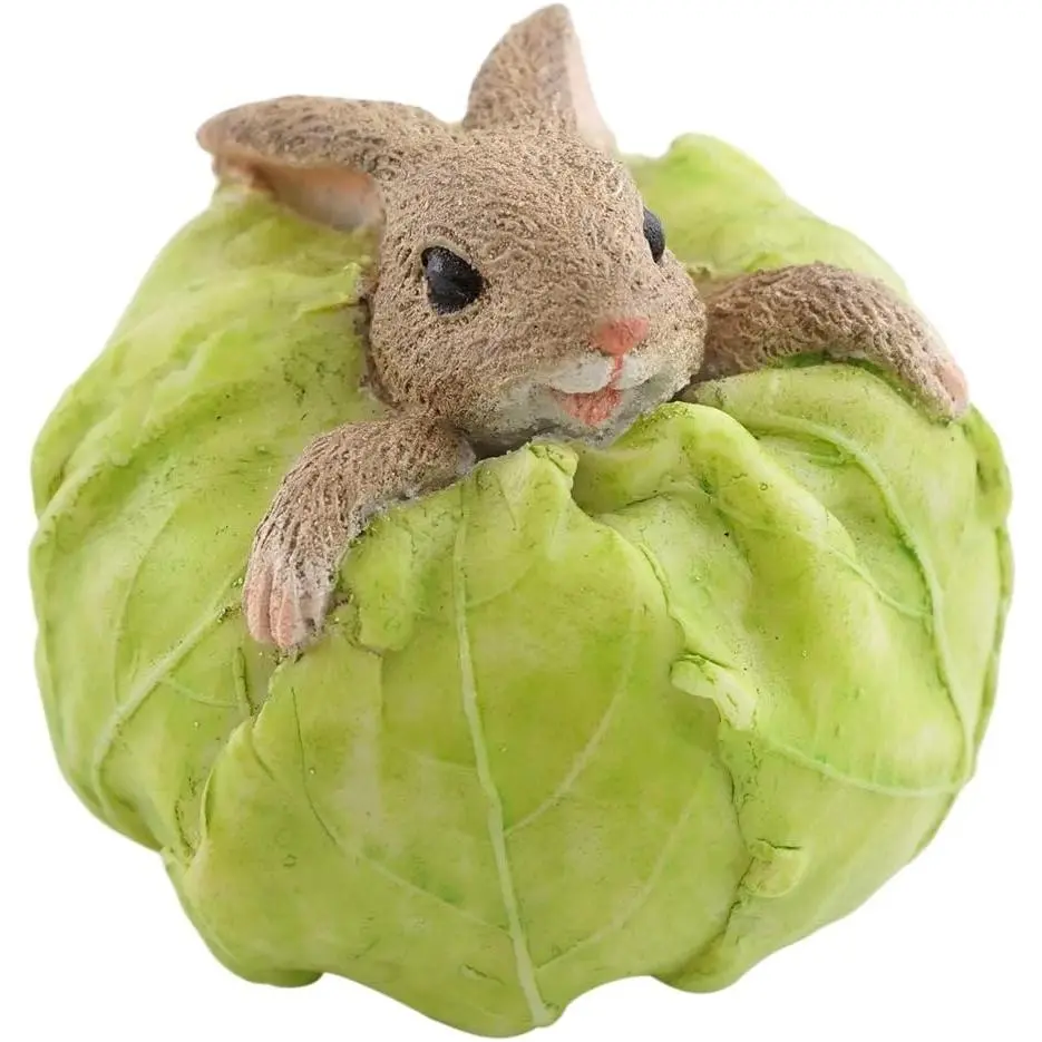 Miniature Fairy Garden and Terrarium Rabbit Stuck in Cabbage Statue