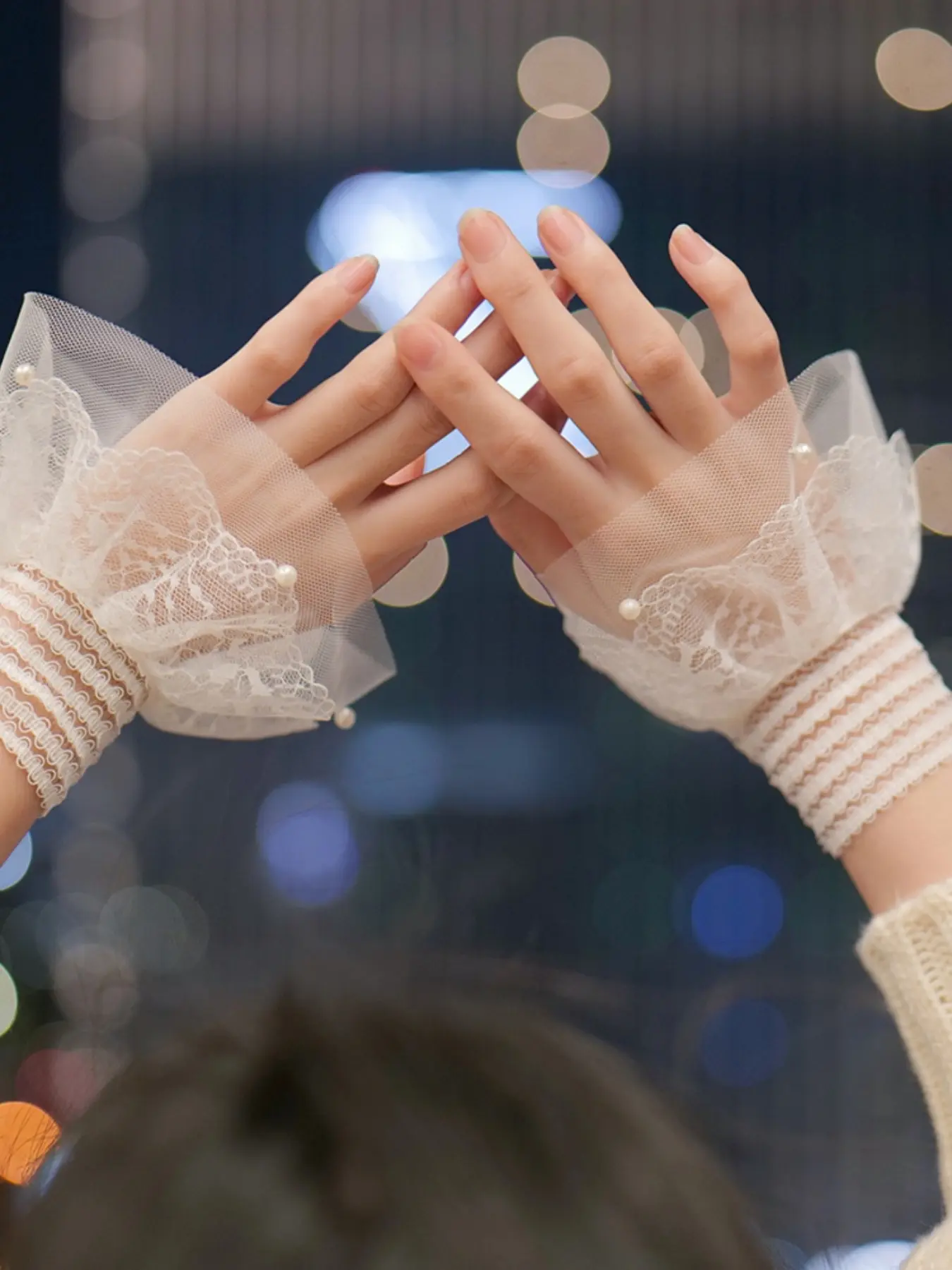 Korean-style lace floral bell sleeve nail art photography prop aesthetic sweater decorative sleeve cover fake sleeves