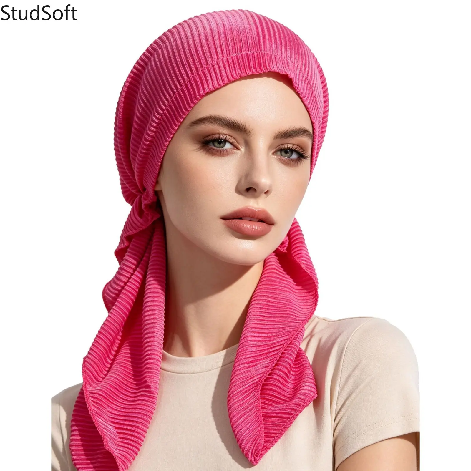 Women's Ready-to-Wear Instant Pleated Hijab, Pre-Tied Crinkle Turban Scarf, Soft Breathable Islamic Headwear for Ramadan