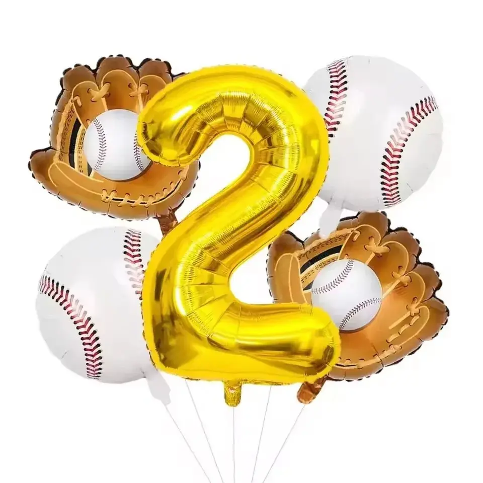 5pcs Baseball Theme Party Balloons Set, Baseball Gloves Aluminum Foil Boy Balloons, Baby Bath Birthday Party Decorations Balloon Decorations Kit