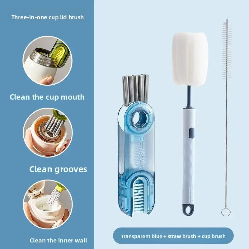 3-in-1 Portable Cleaning Brush Set: Lid Brush, Bottle Brush, Rim Brush & Vacuum Flask/Water Cup Cleaner
