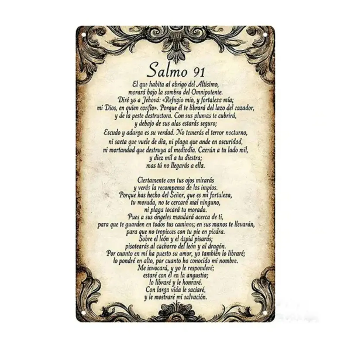 Psalm 91 Bible Verse Metal Sign, Christian Wall Decor, Spanish Scripture Wall Art, Vintage Religious Faith Home Decor For Prayer Room Church Bedroom Living Room, Inspirational Gift For Believers Family Friends, 8x12 Inch