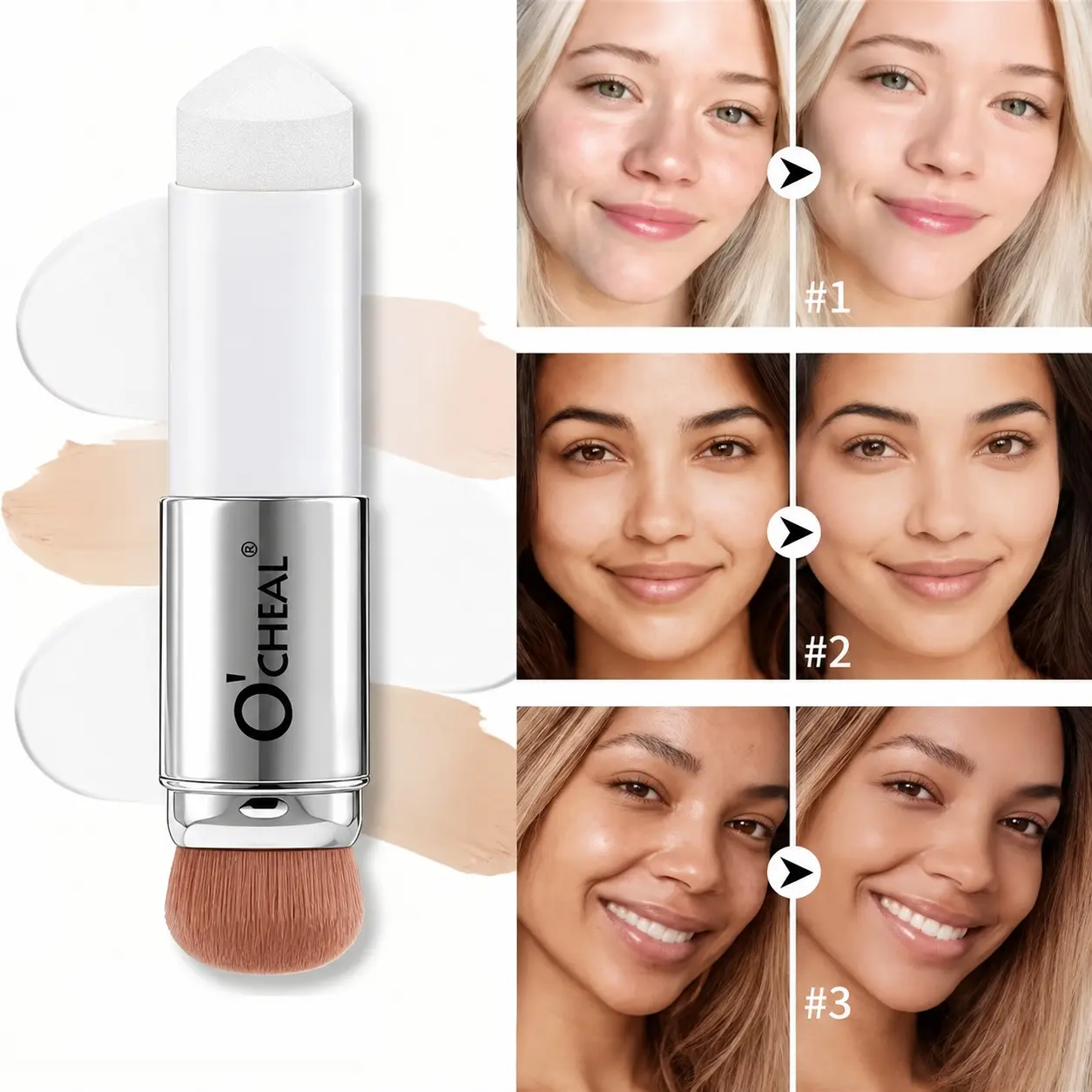2-In-1 Color-Changing Foundation Stick, Temperature-Sensitive Concealer & Blemish Fader, Coverage, Makeup Base with Brush Included
