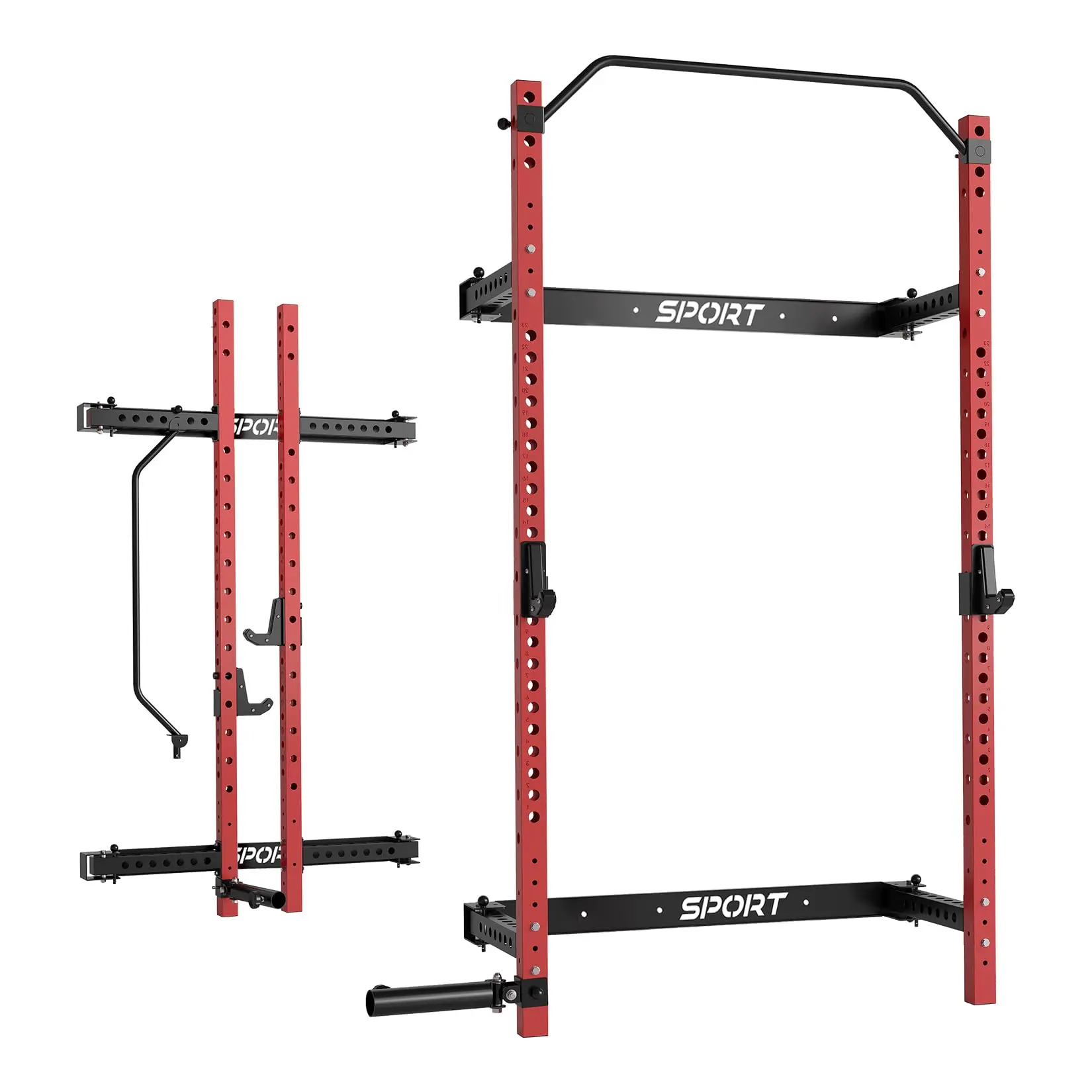 Wall-Mounted Folding Squat Rack for Home Gym, 2.36x2.36in Functional Gym Equipment, 1000 lbs Cap. Weight Lifting Cage with Pull Up Bar, J Hooks, Landmine Attachments, Adjustable Bars, Space Saving