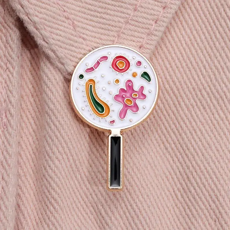 Laboratory Bacterial Magnifier Enamel Pin Microscope Parasite Microbial Scientific Lab Brooch Lapel Badge Fashion Jewelry Gift