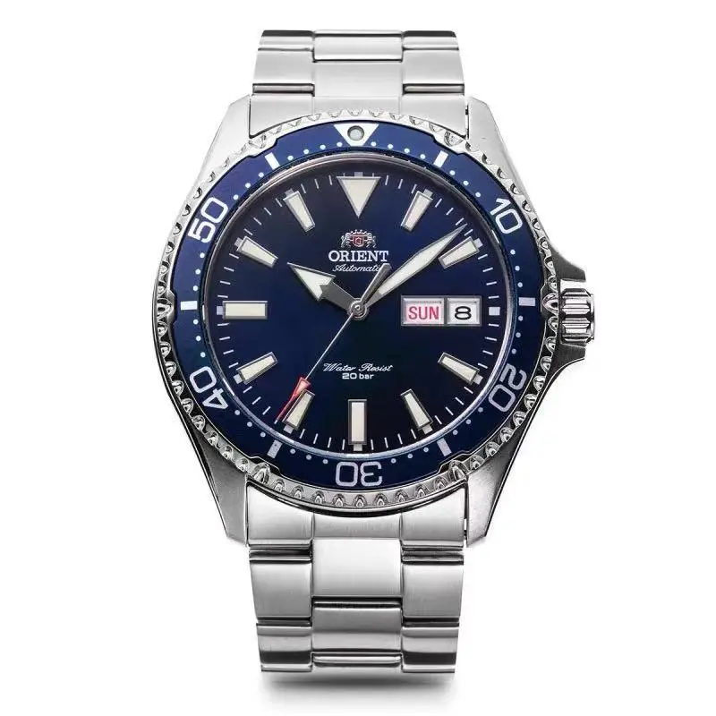 Ora Jewel ORIENT Blue Diver Automatic Fashionable Wristwatch - 200M Waterproof, Rotating Bezel, Dual Date, Glow-in-the-Dark, Steel Band, Japan Mechanical, Blue Theme Quartz Watch for Men (Fishing, Daily Use, Gift), Blue Theme Quartz Watches