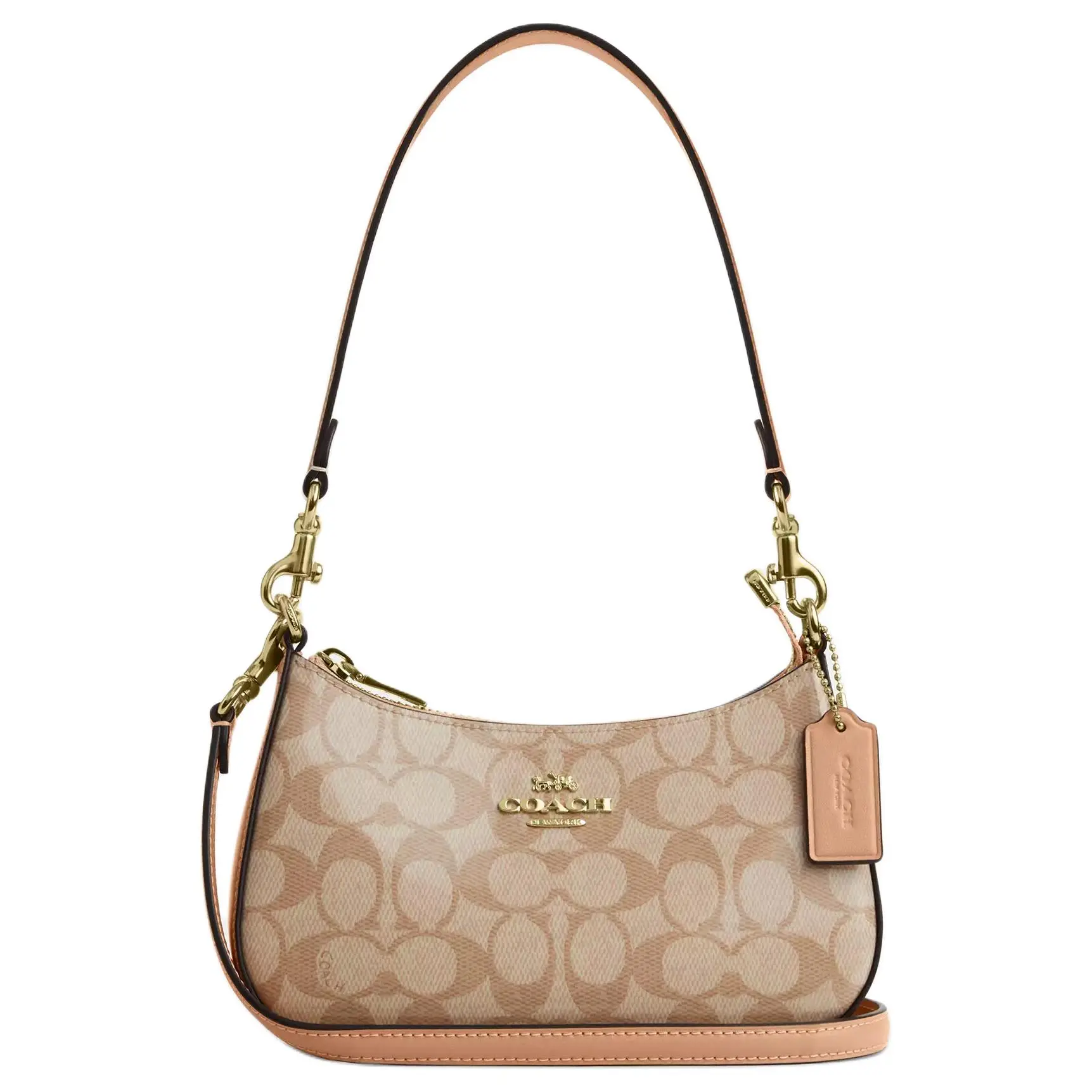 COACH Teri 19 Mini Handbag for Women – Crossbody and Shoulder Bag with Signature Logo, Coated Canvas, Beige Brown
