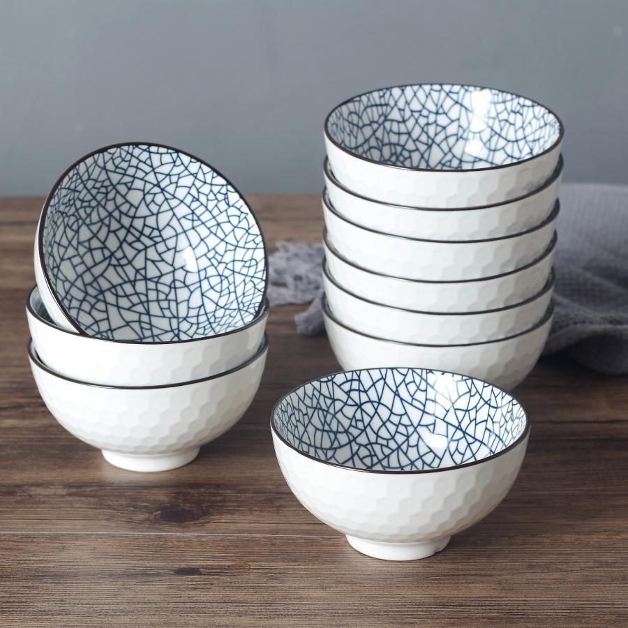 Ceramic Bowl Set, 4 Counts/set Flower Pattern Bowl, Household Bowl for Rice, Soup, Noodle, Breakfast, Kitchen Tableware, Ramen Bowl Set