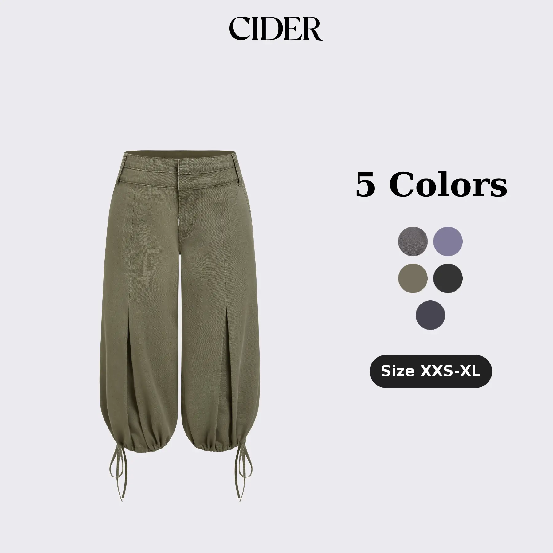 Cider Washed Denim Low Rise Drawstring Hem Pleated Oversized Jogger Bermuda Jorts