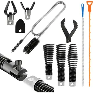 Drain Snake Drill Attachments, 8- Combination  Heads & Auger Set, Fits 50-100ft Drain Cleaners, Suitable for 5/16 inch to 3/4 inch Drain Snake  with 2 count Pipe Brushes