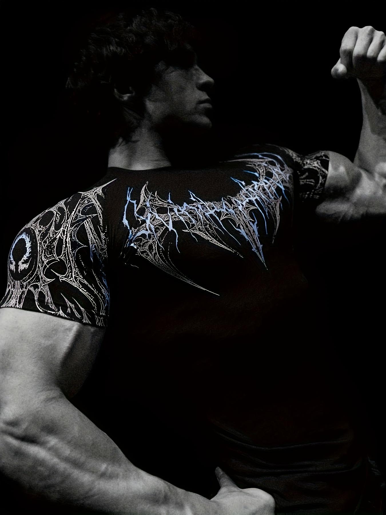 Men's Compression Short Sleeve T Shirt S XXL High Elasticity Muscle Fitness Shirt Unisex Black Tight fitting Red Geometric Muscle Texture Quick drying Moisture wicking for Workouts Yoga Beach Gym Tees Athletic Apparel