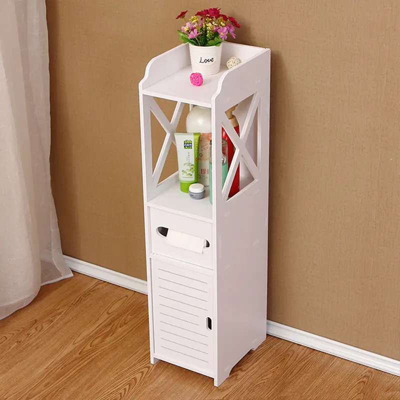 No-Drill Multi-Tier Narrow Bathroom Storage Cabinet - Slim Profile Home Storage Furniture, Multifunctional Toilet Space Gap Organizer, Restroom Side Rack That Requires Assembly