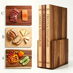 3-Piece Book-Style Triangular Wooden Cutting Board Set with Storage Base, Natural Wood Boards for Bread Cheese Vegetables Meat, Home Kitchen Prep Tools