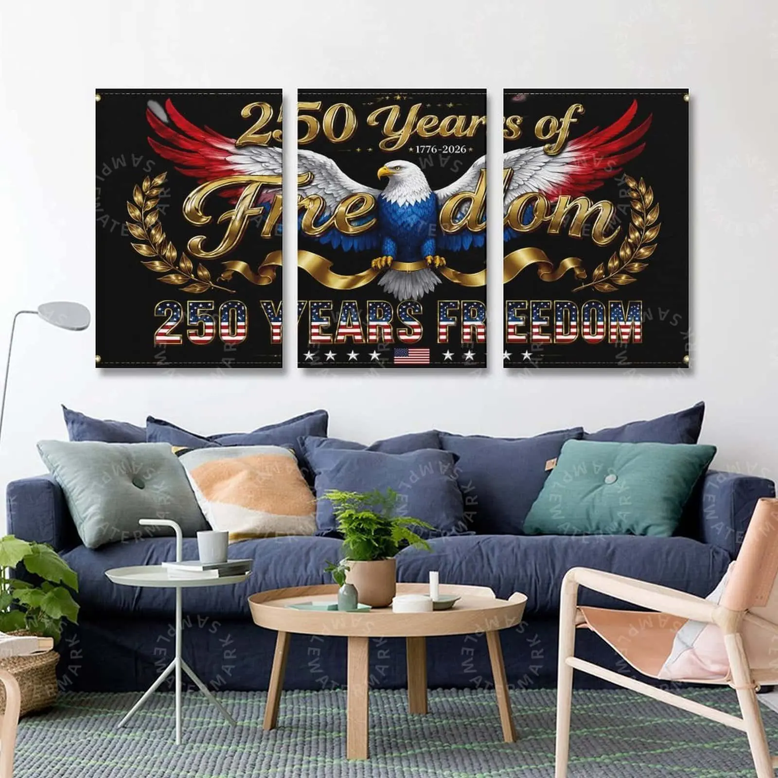 250 Years of Freedom Bald Eagle Triptych Wall Art, 1776–2026 American Flag Canvas Poster Set, Patriotic Living Room Decor, Bedroom Office Wall Art, Independence Day Veteran Gift