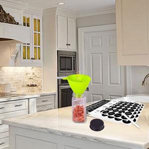 25 Spice Jars with 547 Labels- Glass Spice Jars with Black Metal Caps, 4oz Empty Spice Containers with Shaker Lids, Funnel, Chalk Pen, Square Seasoning Bottles for Spice Rack, Drawer, Cabinet