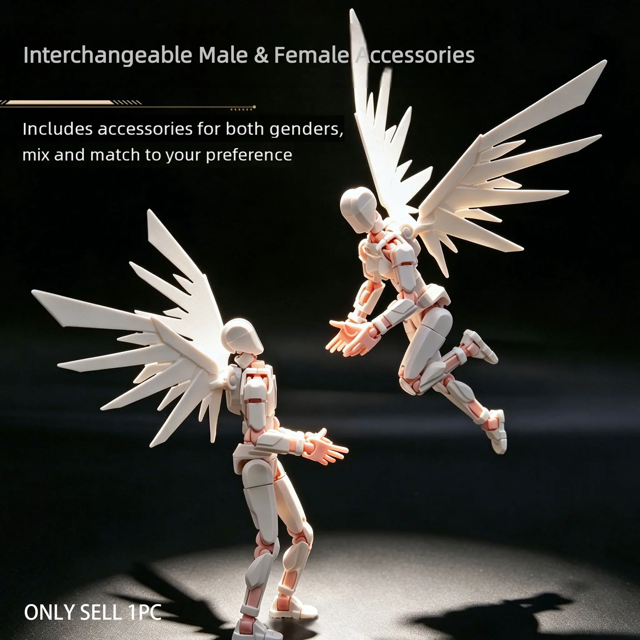 Tummy13 Poseable Doll with Wings and Display Stand, Jointed Full Body Action Figure, Articulated Figurines, Articulating Figures, Multiple Poses and Weapons, Durable Gift for Holidays