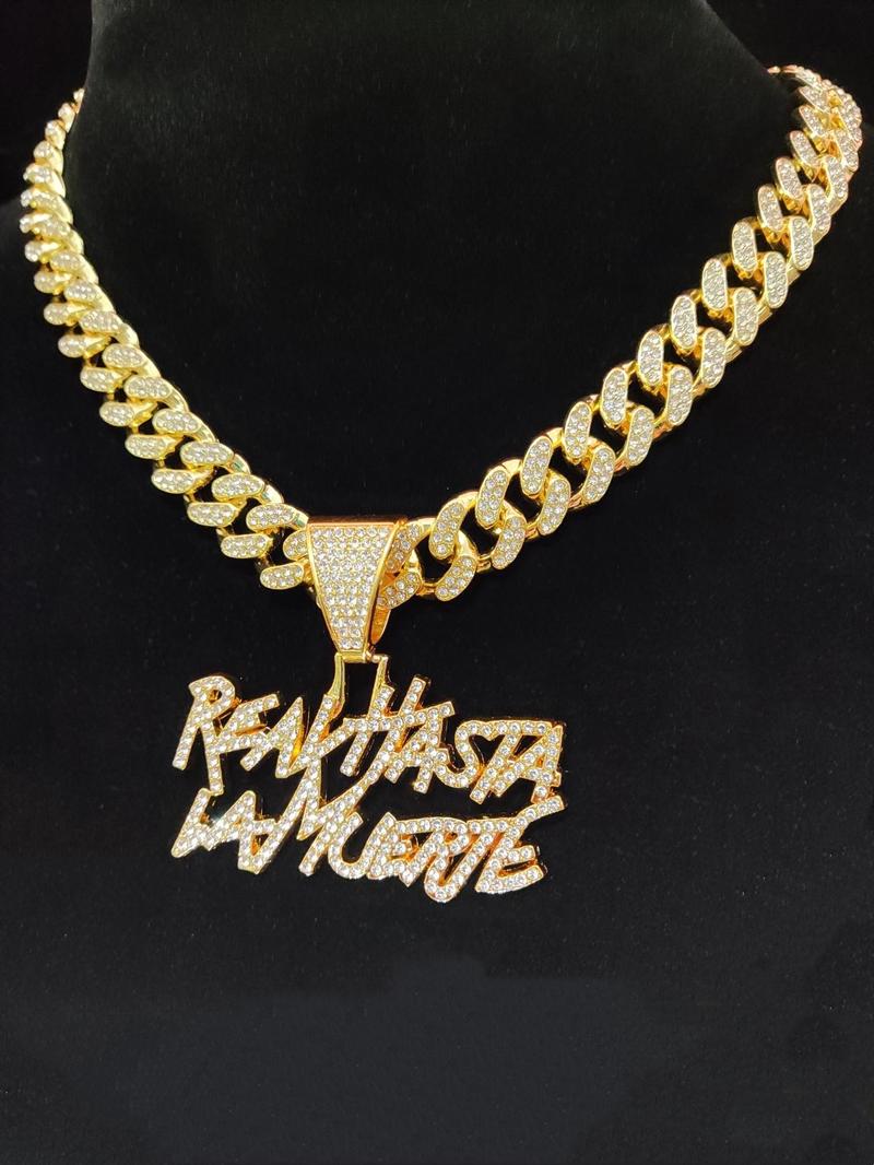 Street Style Rhinestones Decorated Letters Design Pendant Necklace, Casual Trendy Pendant Necklace for Party & Daily Decoration Without Box for Men