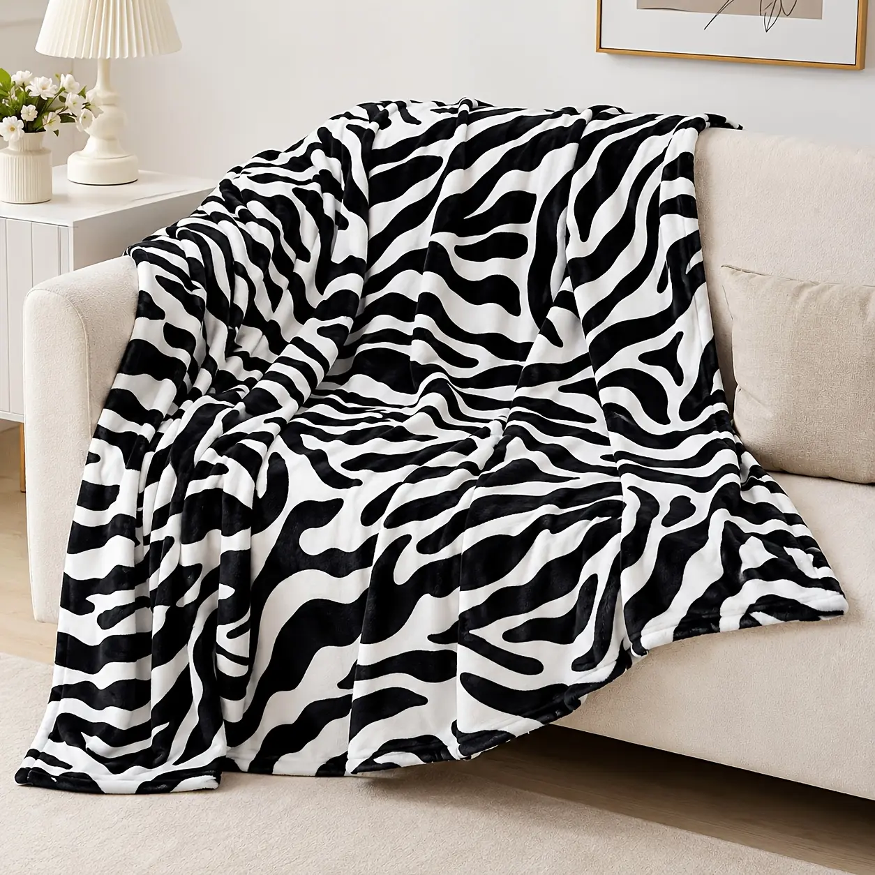 Zebra Print Pattern Blanket 1pc Spring Summer Autumn Winter Room Decor Living Room Sofa Gift Valentine'S Day Mother'S Day Back to School
